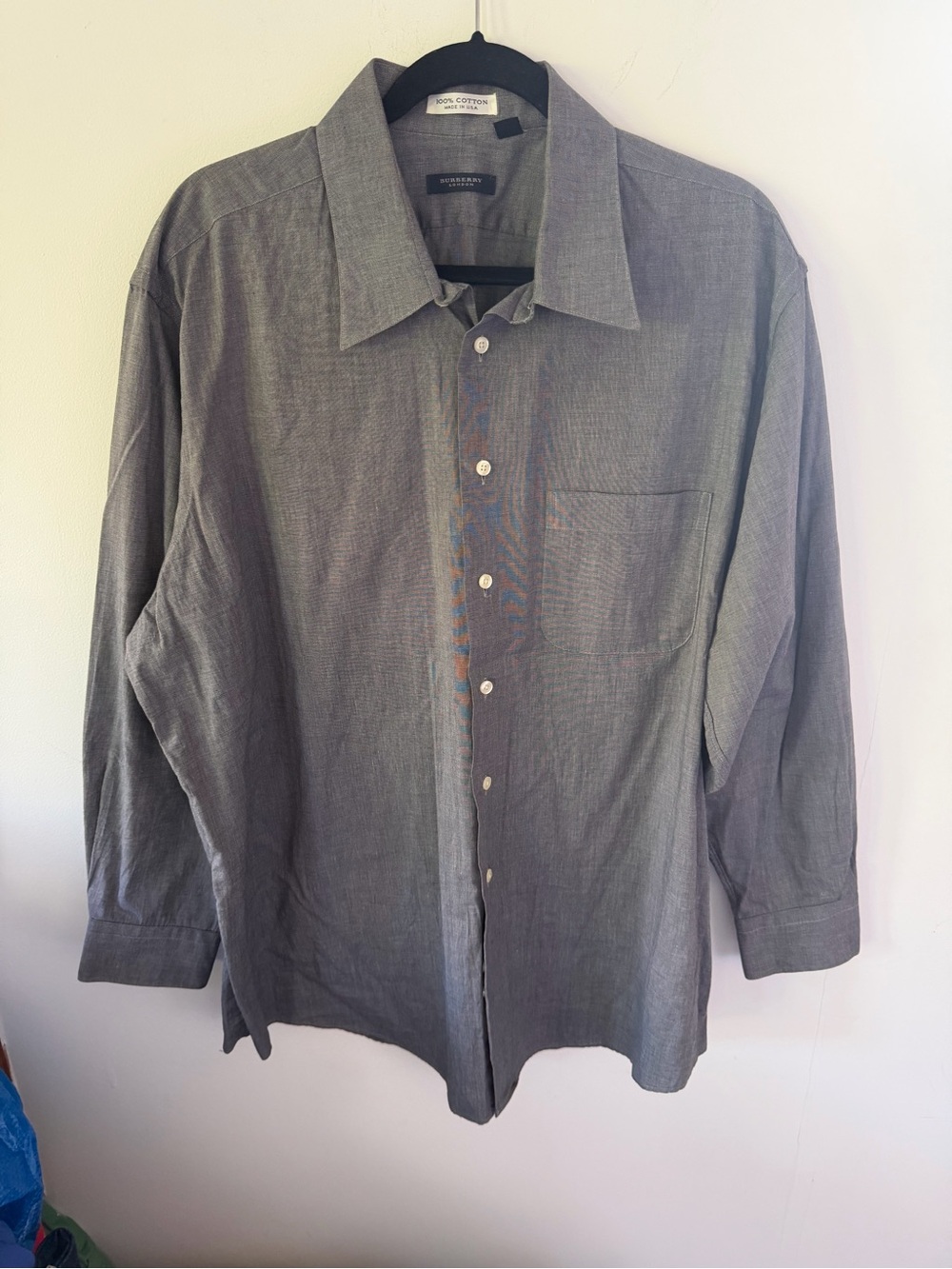 Vintage Burberry London men’s 17.5-34  gray 100% cotton made in the USA